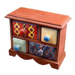 Mini Chest Mango Wood 4 Ceramic Drawers 20.5x10x17cm