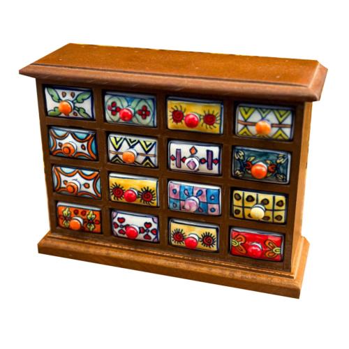 Mini Chest Mango Wood 16 Ceramic Drawers 23x7x17cm