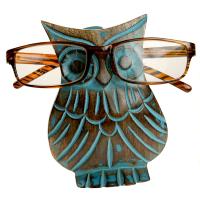 Spectacle stand, mango wood, owl blue