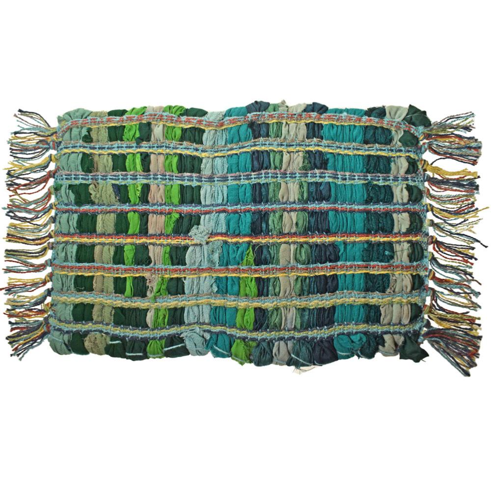 Rectangular placemat recycled cotton & polyester rag greens 32x22cm