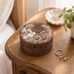 Puzzle Box Round Woodland Sheesham Wood 10 × 10 × 6cm