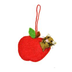 Hanging decoration, felt cat in apple