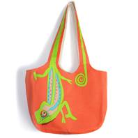 Shoulder bag, cotton, chameleon