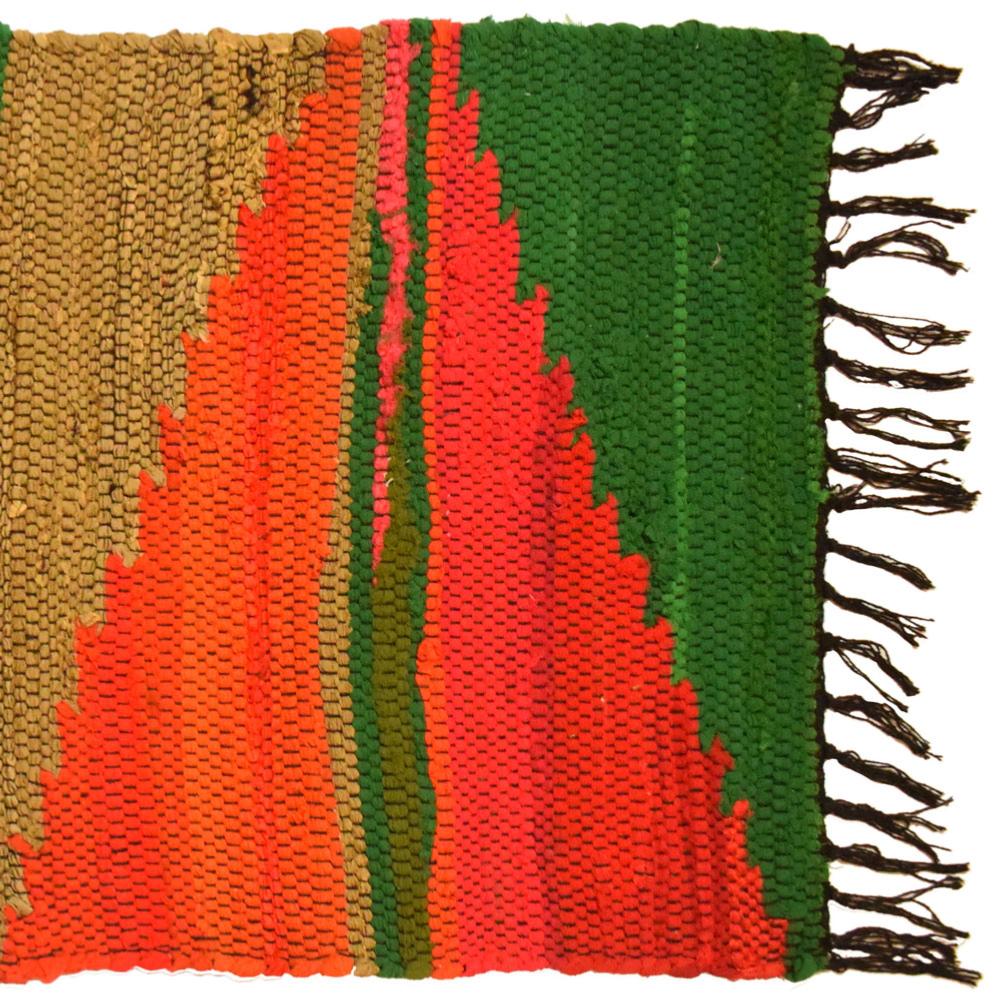 Kilim rag rug recycled cotton & polyester handmade Aztec 50x90cm