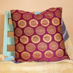 Purple cushion cover with recycled brocade fabric 40 x 40 cm  