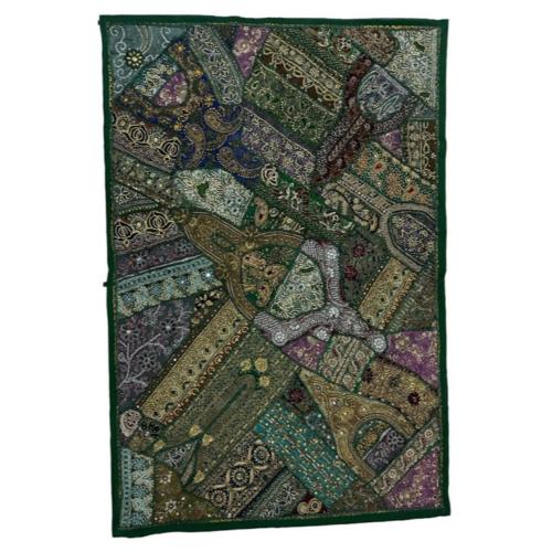 Wall Hanging Patchwork Heavily Embroidered Green