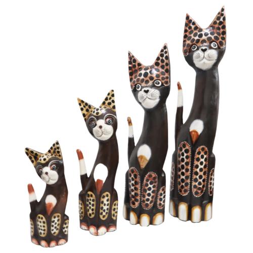 Set of 4 Leopard Cats Albesia Wood