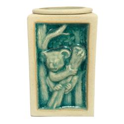 Oilburner, rectangular with koala design, blue glaze 7.5x7.5x11.7cm