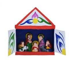 Nativity in Multicoloured Stable with Ceramic Pieces