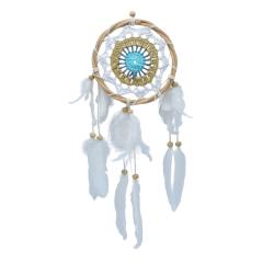 Dreamcatcher on rattan frame, 12cm diameter white brown blue