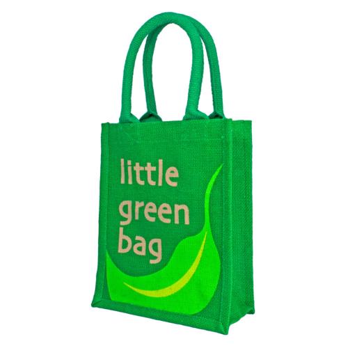 Jute shopping bag, little green bag 21x26cm