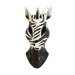 Mask Albesia Wood Zebra Black Stripes on White 20cm