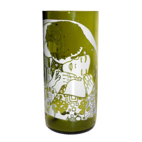 Tumbler made from recycled glass bottle, The Kiss Gustav Klimt 15cm