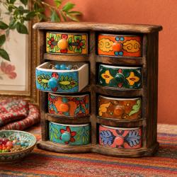 Mini Chest Mango Wood 8 Ceramic Drawers 23x9x24cm