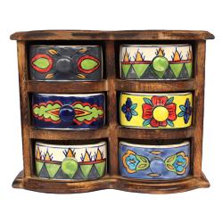 Mini Chest Mango Wood 6 Ceramic Drawers 23 x 9 x 18cm