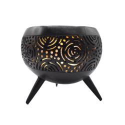Coconut Bowl Circular Carving Black With Gold Colour Lacquer Inner 14x13cm