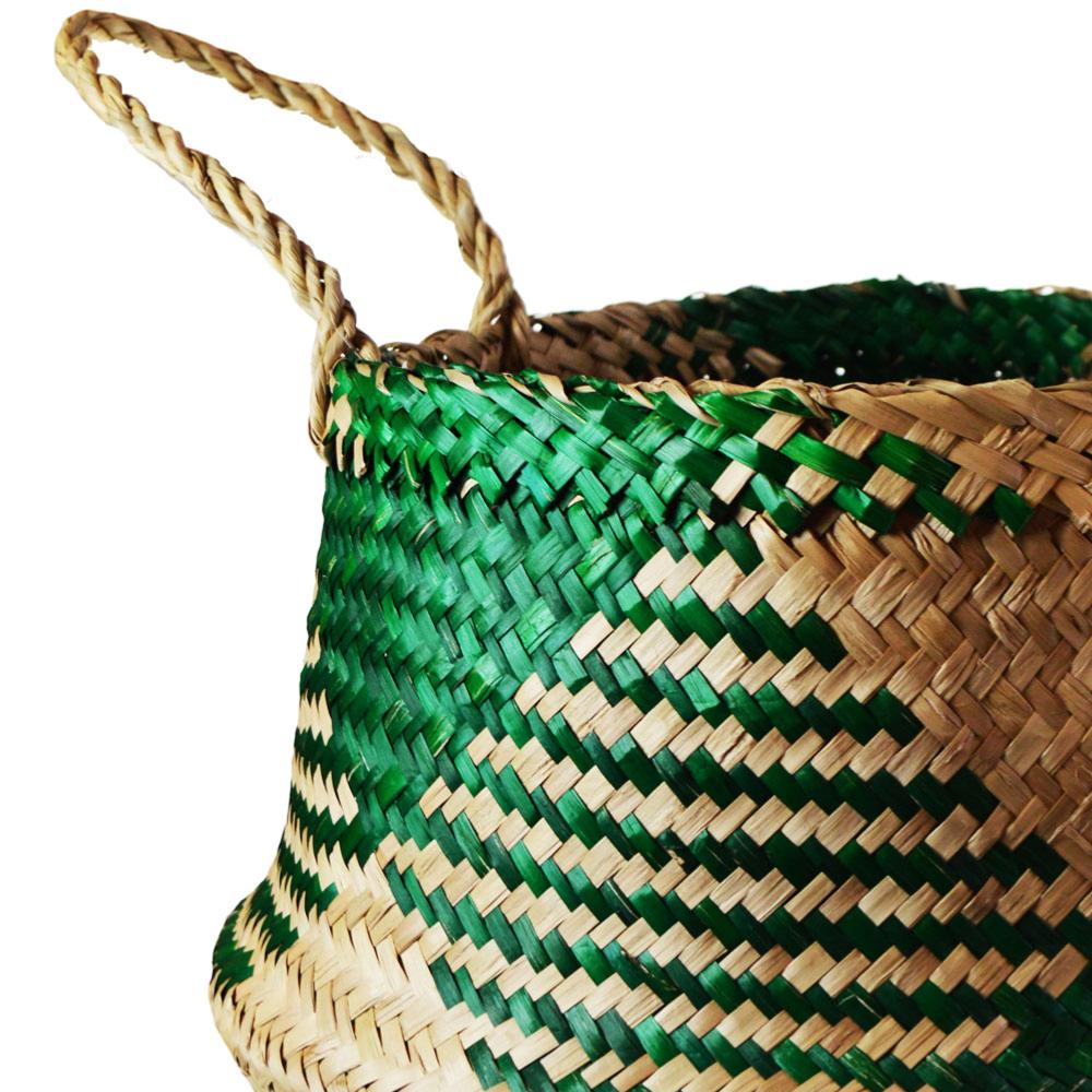 Woven seagrass basket, natural & green 35cm