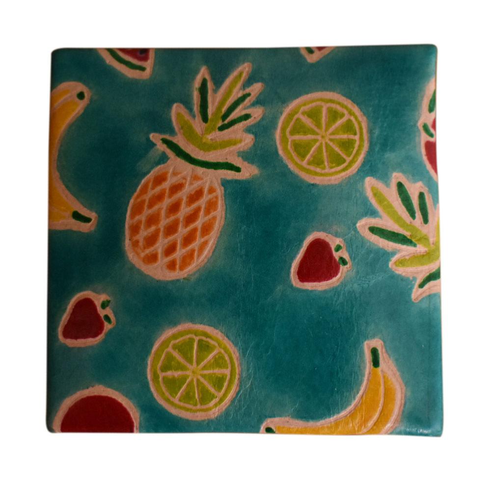 Leather coin square purse, fruits design, 7x7cm
