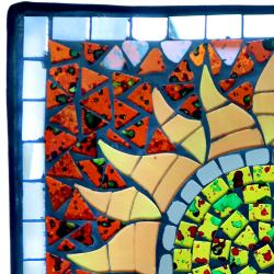 Curved plate glass mosaic, sun design 30 x 30 x 9cm