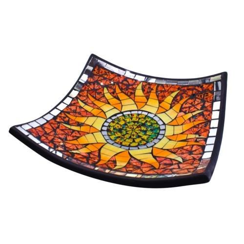 Curved plate glass mosaic, sun design 20 x 20 x 5.5cm