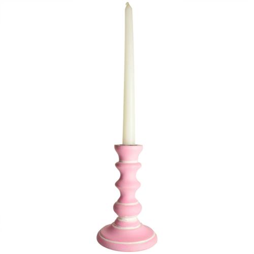 Candlestick/holder hand carved eco-friendly mango wood pink 15cm height