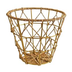 Basket / waste paper holder bin, gold coloured metal + moonj grass 26 x 24cm