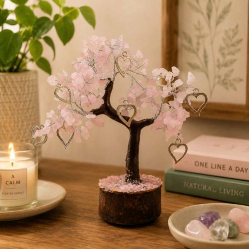 Crystal Tree Rose Quartz with Hearts 20cm height