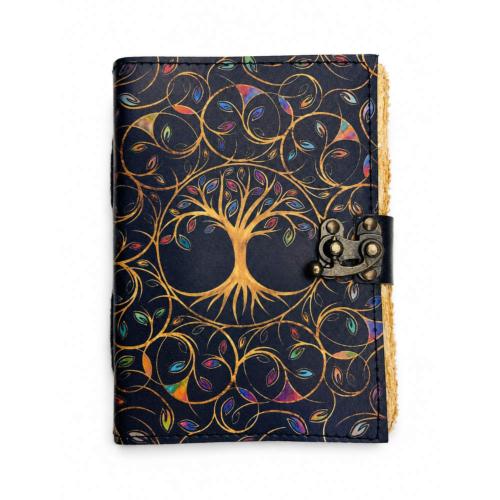 Notebook Leather Tree of Life with Coloured Leaves 13 x 18cm