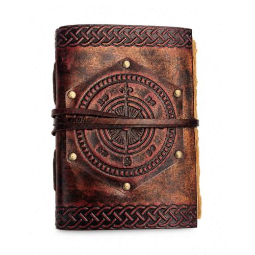 Notebook Leather Bound Compass 13 x 18cm
