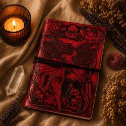 Notebook Leather Bound Fairy Dark Red 13 x 18cm