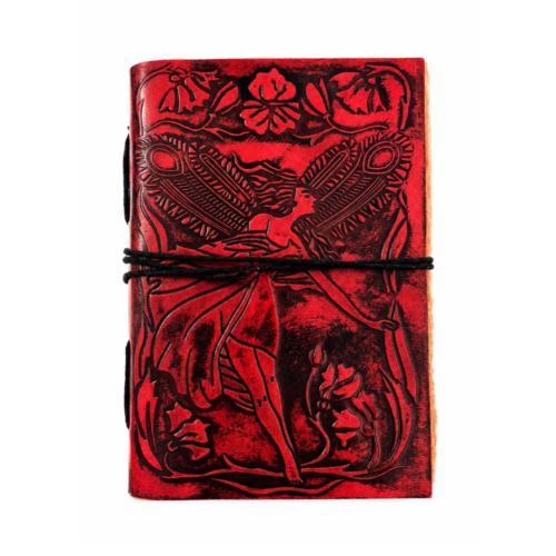 Notebook Leather Bound Fairy Dark Red 13 x 18cm