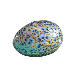 Egg Shaped Trinket Box Light Blue Flowers Papier Mâché 9cm