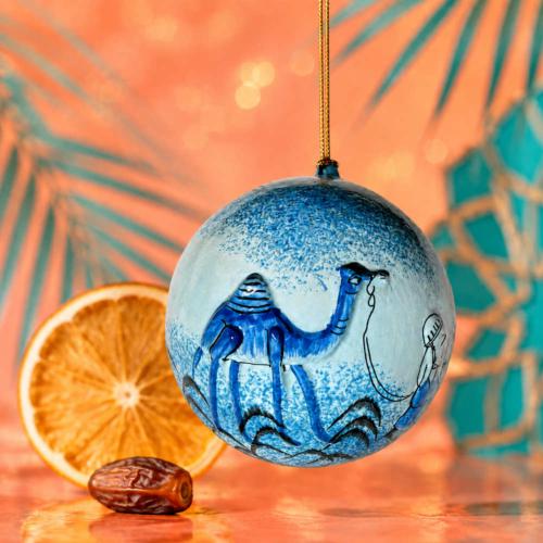Bauble Papier Mâché Camel Blue 6cm