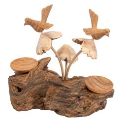 Handcrafted Wooden Birds on Toadstools Ornament
