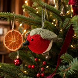 Hanging Decoration Handcrafted Felt Robin 10x10cm