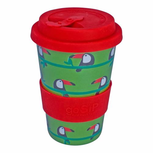 Reusable travel cup, biodegradable, toucans