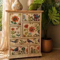 Chest of Drawers Handpainted Wood Storage Cabinet 45x30x65cm