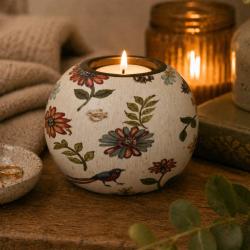 Tealight Candle Holder Hand Painted Wood Floral 9x9x6.5cm