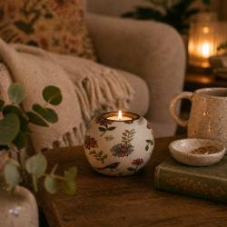 Tealight Candle Holder Hand Painted Wood Floral 9x9x6.5cm