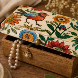 Trinket Box Hand Painted Wood Jewellery Storage 15x10x6cm