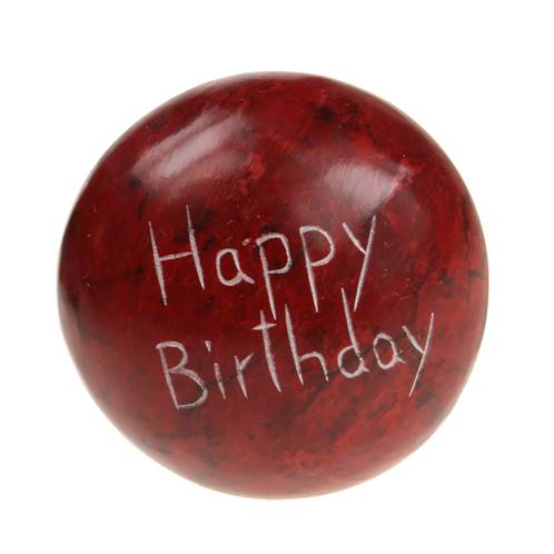 Sentiment pebble round, Happy Birthday, red