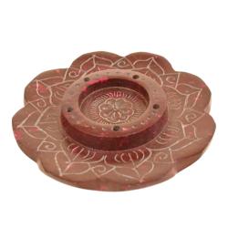 Incense holder ashcatcher soapstone lotus shape red 6.5cm