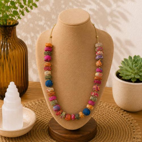 Necklace Recycled Cotton Round and Square Beads Multicoloured