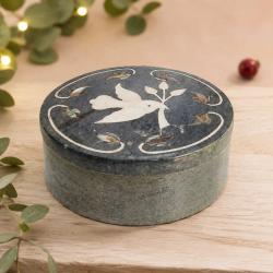 Trinket Box Soapstone Inlaid Dove 8 x 3.5cm
