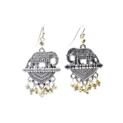 Earrings Silver Colour Elephant with Gold Colour Drops