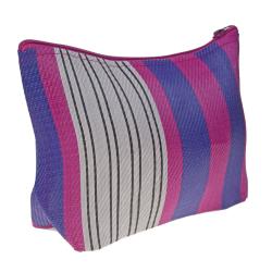 Pouch bag from recycled plastic cement bags, pink blue stripes 22x16x7cm
