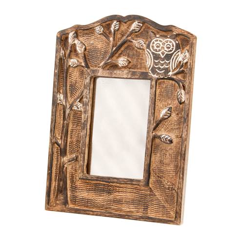 Photo frame, mango wood, owl 20x28cm