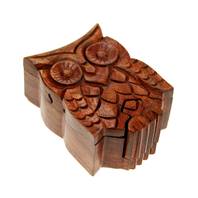 Puzzle box, shesham wood, owl 10.5x7.5cm