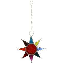 Lantern for t-lite candle, star shape, red + multi 27cm