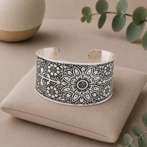 Brass Cuff Bracelet Embossed Floral Design